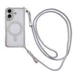 Custodia magnetica per telefono in acrilico trasparente galvanizzato con strass e cordino a tracolla sul lato destro., For iPhone 16 Pro Max, For iPhone 16 Pro, For iPhone 16 Plus, For iPhone 16