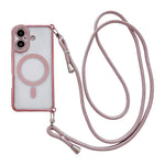 Custodia magnetica per telefono in acrilico trasparente galvanizzato con strass e cordino a tracolla sul lato destro., For iPhone 16 Pro Max, For iPhone 16 Pro, For iPhone 16 Plus, For iPhone 16