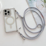 Custodia magnetica per telefono in acrilico trasparente galvanizzato con strass e cordino a tracolla sul lato destro., For iPhone 14 / 13, For iPhone 14 Pro, For iPhone 14 Pro Max, For iPhone 13 Pro Max