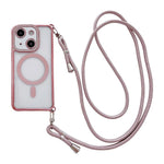 Custodia magnetica per telefono in acrilico trasparente galvanizzato con strass e cordino a tracolla sul lato destro., For iPhone 14 / 13, For iPhone 14 Pro, For iPhone 14 Pro Max, For iPhone 13 Pro Max