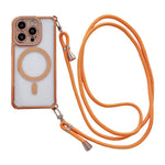 Custodia magnetica per telefono in acrilico trasparente galvanizzato con strass e cordino a tracolla sul lato destro., For iPhone 14 / 13, For iPhone 14 Pro, For iPhone 14 Pro Max, For iPhone 13 Pro Max