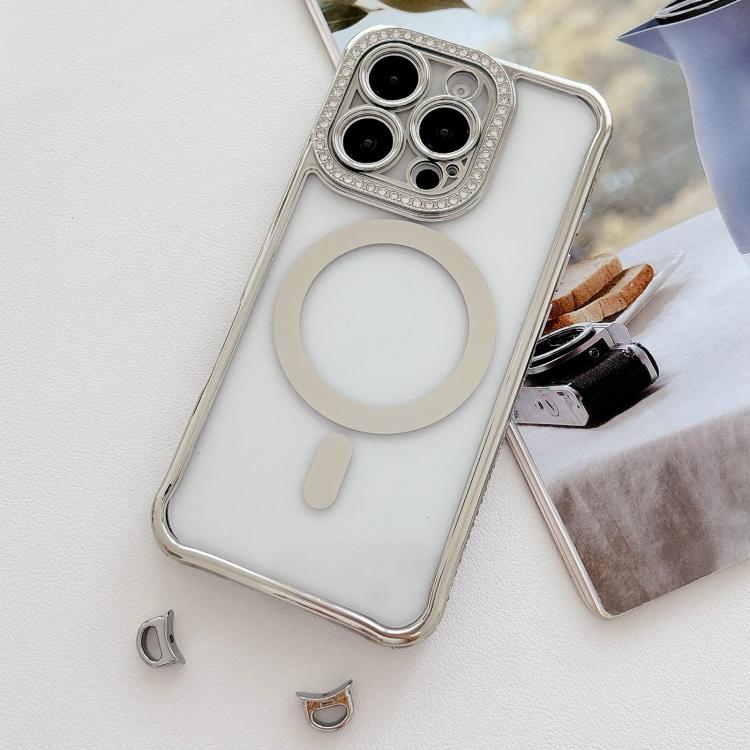 Custodia magnetica per telefono in acrilico trasparente galvanizzato con strass, For iPhone 16 Pro Max, For iPhone 16 Pro, For iPhone 16 Plus, For iPhone 16