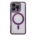Custodia magnetica per telefono in acrilico trasparente galvanizzato con strass, For iPhone 16 Pro Max, For iPhone 16 Pro, For iPhone 16 Plus, For iPhone 16
