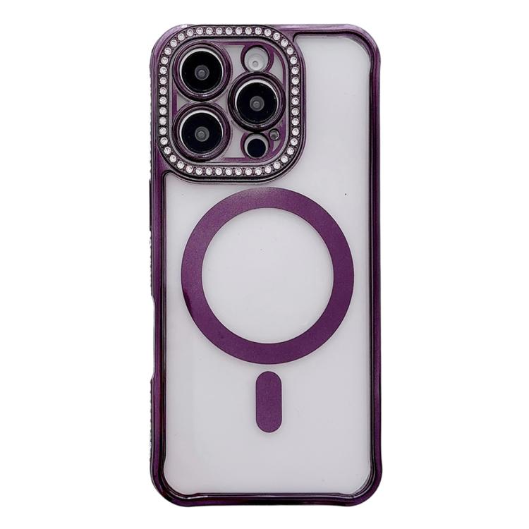 Custodia magnetica per telefono in acrilico trasparente galvanizzato con strass, For iPhone 16 Pro Max, For iPhone 16 Pro, For iPhone 16 Plus, For iPhone 16
