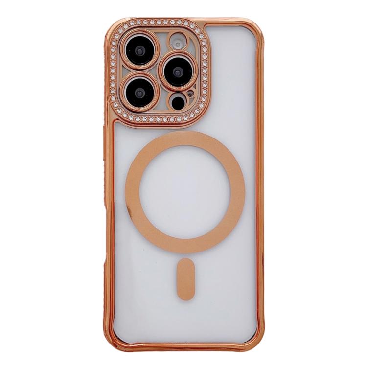 Custodia magnetica per telefono in acrilico trasparente galvanizzato con strass, For iPhone 16 Pro Max, For iPhone 16 Pro, For iPhone 16 Plus, For iPhone 16