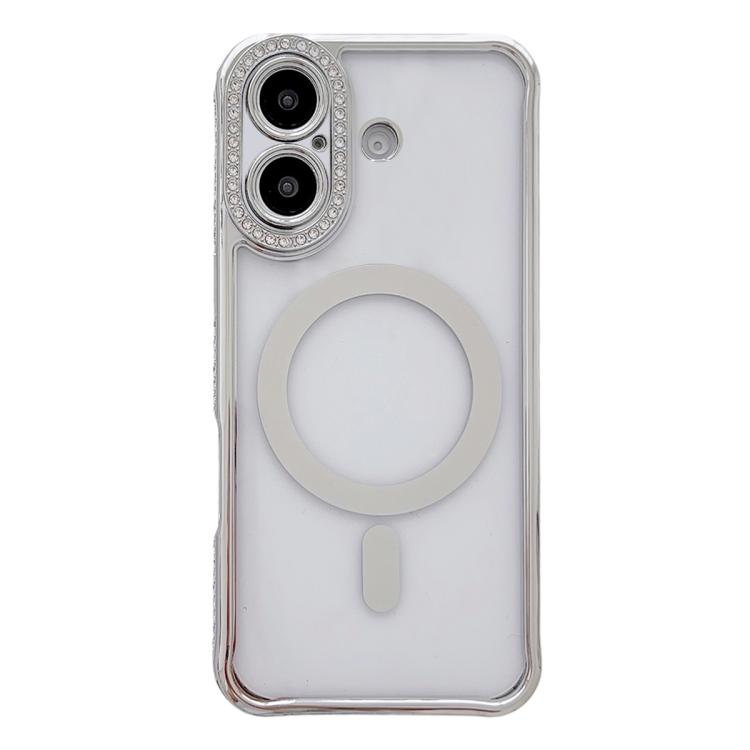Custodia magnetica per telefono in acrilico trasparente galvanizzato con strass, For iPhone 16 Pro Max, For iPhone 16 Pro, For iPhone 16 Plus, For iPhone 16
