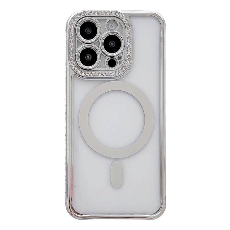 Custodia magnetica per telefono in acrilico trasparente galvanizzato con strass, For iPhone 15 Pro Max, For iPhone 15 Pro, For iPhone 15 Plus / 14 Plus, For iPhone 15