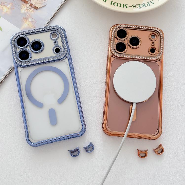 Custodia magnetica per telefono in acrilico trasparente galvanizzato con strass, For iPhone 17 Pro Max, For iPhone 17 Pro, For iPhone 17, For iPhone Air