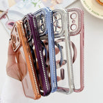 Custodia magnetica per telefono in acrilico trasparente galvanizzato con strass, For iPhone 14 / 13, For iPhone 14 Pro, For iPhone 14 Pro Max, For iPhone 13 Pro Max