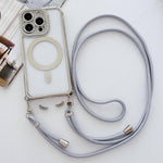 Custodia magnetica per telefono in acrilico trasparente galvanizzato con strass e cordino da collo., For iPhone 15 Pro Max, For iPhone 15 Pro, For iPhone 15 Plus / 14 Plus, For iPhone 15