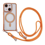 Custodia magnetica per telefono in acrilico trasparente galvanizzato con strass e cordino da collo., For iPhone 15 Pro Max, For iPhone 15 Pro, For iPhone 15 Plus / 14 Plus, For iPhone 15