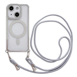 Custodia magnetica per telefono in acrilico trasparente galvanizzato con strass e cordino da collo., For iPhone 15 Pro Max, For iPhone 15 Pro, For iPhone 15 Plus / 14 Plus, For iPhone 15