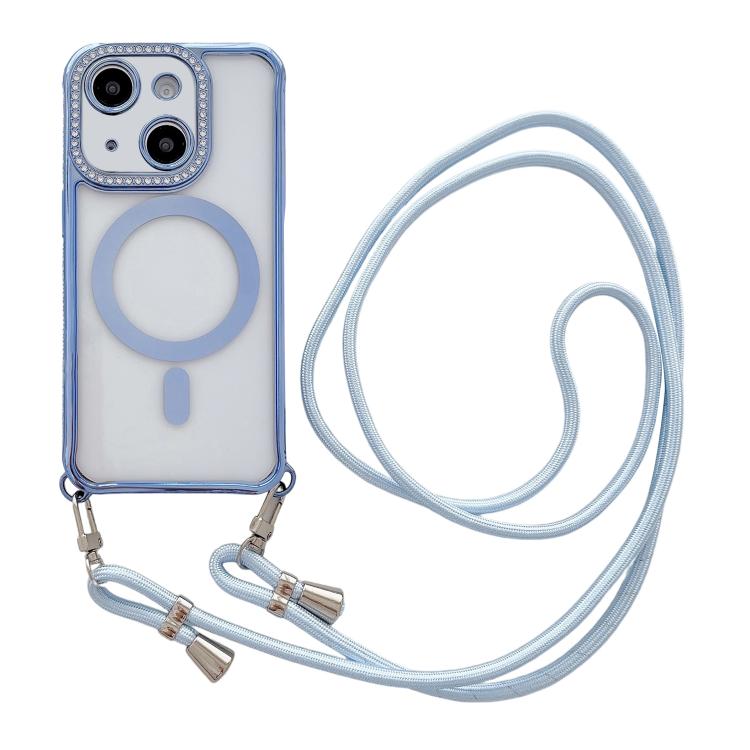 Custodia magnetica per telefono in acrilico trasparente galvanizzato con strass e cordino da collo., For iPhone 14 / 13, For iPhone 14 Pro, For iPhone 14 Pro Max, For iPhone 13 Pro Max