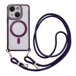 Custodia magnetica per telefono in acrilico trasparente galvanizzato con strass e cordino da collo., For iPhone 14 / 13, For iPhone 14 Pro, For iPhone 14 Pro Max, For iPhone 13 Pro Max