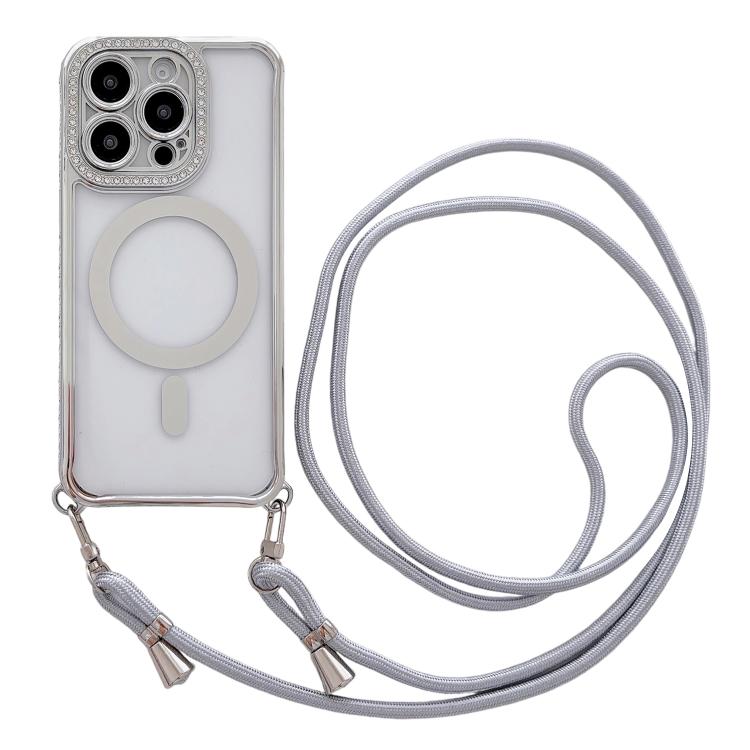 Custodia magnetica per telefono in acrilico trasparente galvanizzato con strass e cordino da collo., For iPhone 13 Pro