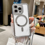 Custodia magnetica per telefono in acrilico trasparente galvanizzato con strass e cordino da collo., For iPhone 13 Pro
