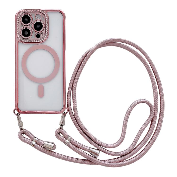 Custodia magnetica per telefono in acrilico trasparente galvanizzato con strass e cordino da collo., For iPhone 13 Pro
