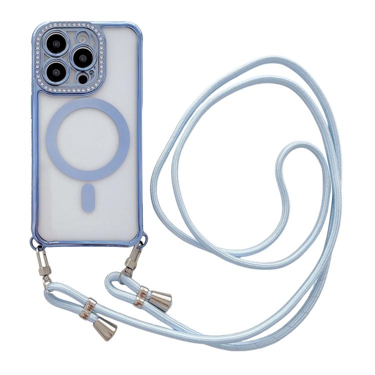Custodia magnetica per telefono in acrilico trasparente galvanizzato con strass e cordino da collo., For iPhone 13 Pro
