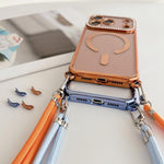 Custodia magnetica per telefono in acrilico trasparente galvanizzato con strass e cordino da collo., For iPhone 13 Pro