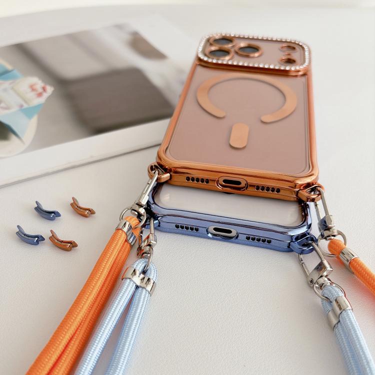 Custodia magnetica per telefono in acrilico trasparente galvanizzato con strass e cordino da collo., For iPhone 13 Pro