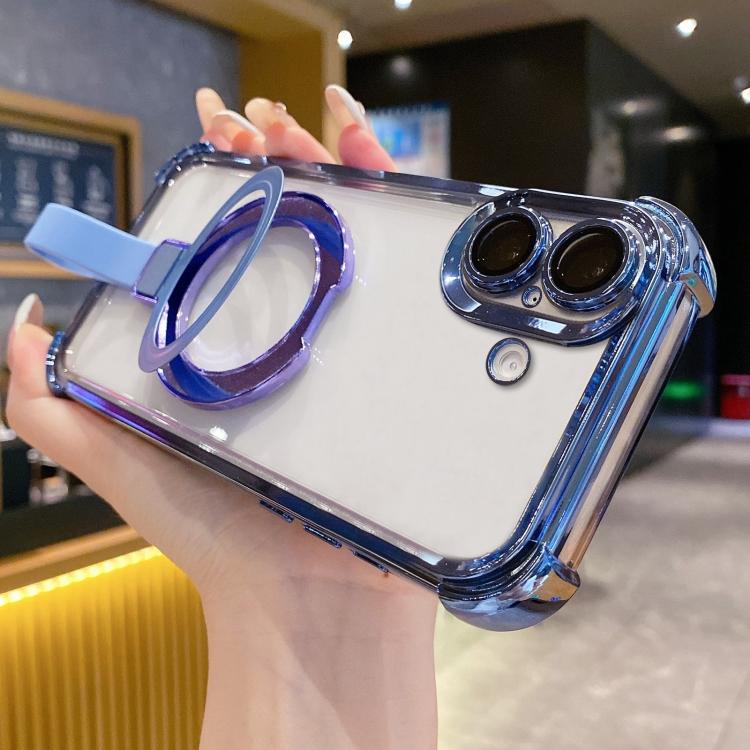 Custodia per telefono magnetica Crystal Shield Ring Holde in TPU + acrilico, For iPhone 16 Plus, For iPhone 16, For iPhone 15 Pro Max