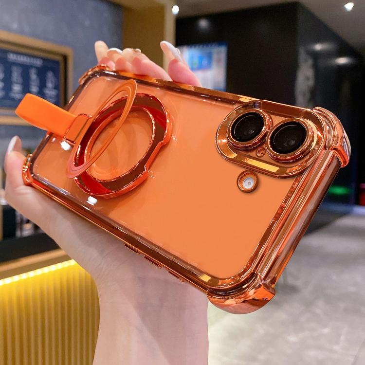 Custodia per telefono magnetica Crystal Shield Ring Holde in TPU + acrilico, For iPhone 16 Plus, For iPhone 16, For iPhone 15 Pro Max