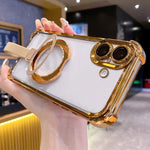 Custodia per telefono magnetica Crystal Shield Ring Holde in TPU + acrilico, For iPhone 16 Plus, For iPhone 16, For iPhone 15 Pro Max