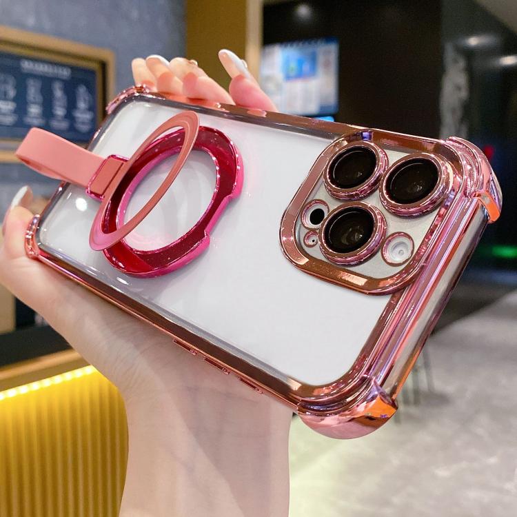 Custodia per telefono magnetica Crystal Shield Ring Holde in TPU + acrilico, For iPhone 16 Plus, For iPhone 16, For iPhone 15 Pro Max