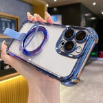 Custodia per telefono magnetica Crystal Shield Ring Holde in TPU + acrilico, For iPhone 16 Plus, For iPhone 16, For iPhone 15 Pro Max