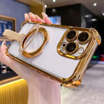 Custodia per telefono magnetica Crystal Shield Ring Holde in TPU + acrilico, For iPhone 16 Plus, For iPhone 16, For iPhone 15 Pro Max
