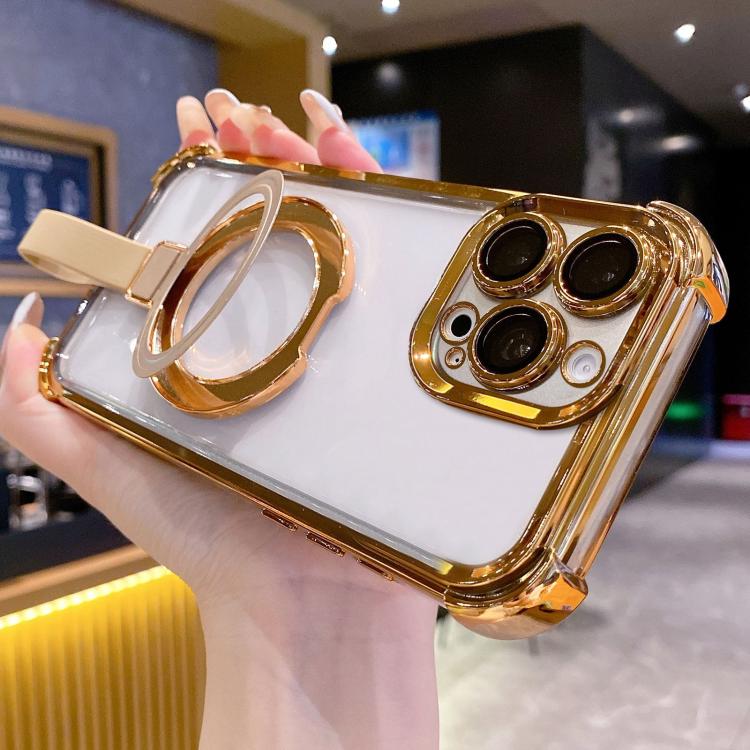 Custodia per telefono magnetica Crystal Shield Ring Holde in TPU + acrilico, For iPhone 16 Plus, For iPhone 16, For iPhone 15 Pro Max