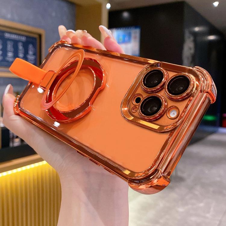 Custodia per telefono magnetica Crystal Shield Ring Holde in TPU + acrilico, For iPhone 16 Plus, For iPhone 16, For iPhone 15 Pro Max