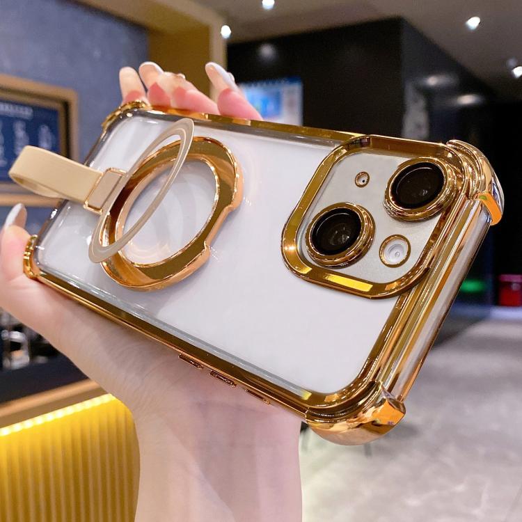 Custodia per telefono magnetica Crystal Shield Ring Holde in TPU + acrilico, For iPhone 15 Pro, For iPhone 15 Plus, For iPhone 15