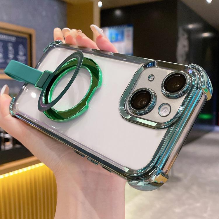 Custodia per telefono magnetica Crystal Shield Ring Holde in TPU + acrilico, For iPhone 15 Pro, For iPhone 15 Plus, For iPhone 15