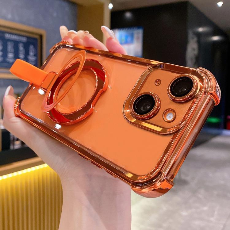 Custodia per telefono magnetica Crystal Shield Ring Holde in TPU + acrilico, For iPhone 15 Pro, For iPhone 15 Plus, For iPhone 15