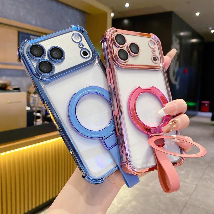 Custodia per telefono magnetica Crystal Shield Ring Holde in TPU + acrilico, For iPhone 16 Plus, For iPhone 16, For iPhone 15 Pro Max