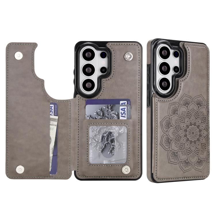 Portafoglio in pelle con doppia fibbia e mandala per Samsung Galaxy S26+, S26