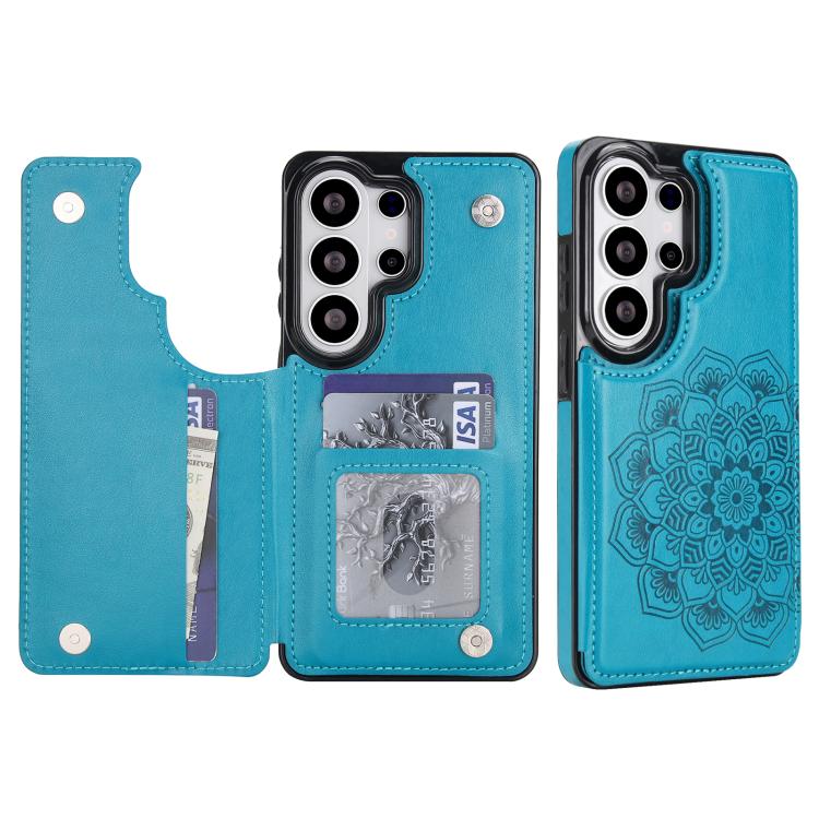 Portafoglio in pelle con doppia fibbia e mandala per Samsung Galaxy S26+, S26