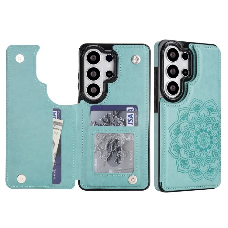 Portafoglio in pelle con doppia fibbia e mandala per Samsung Galaxy S26+, S26
