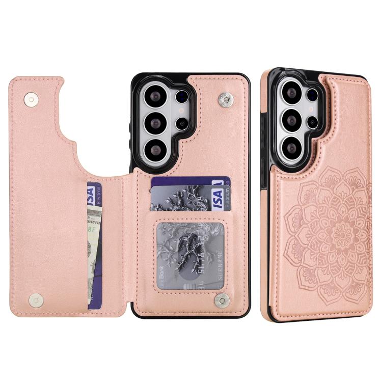 Portafoglio in pelle con doppia fibbia e mandala per Samsung Galaxy S26+, S26