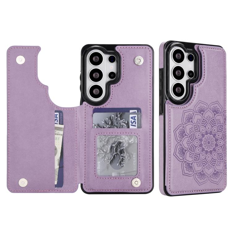 Portafoglio in pelle con doppia fibbia e mandala per Samsung Galaxy S26+, S26