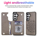 Portafoglio in pelle con doppia fibbia e mandala per Samsung Galaxy S26+, S26
