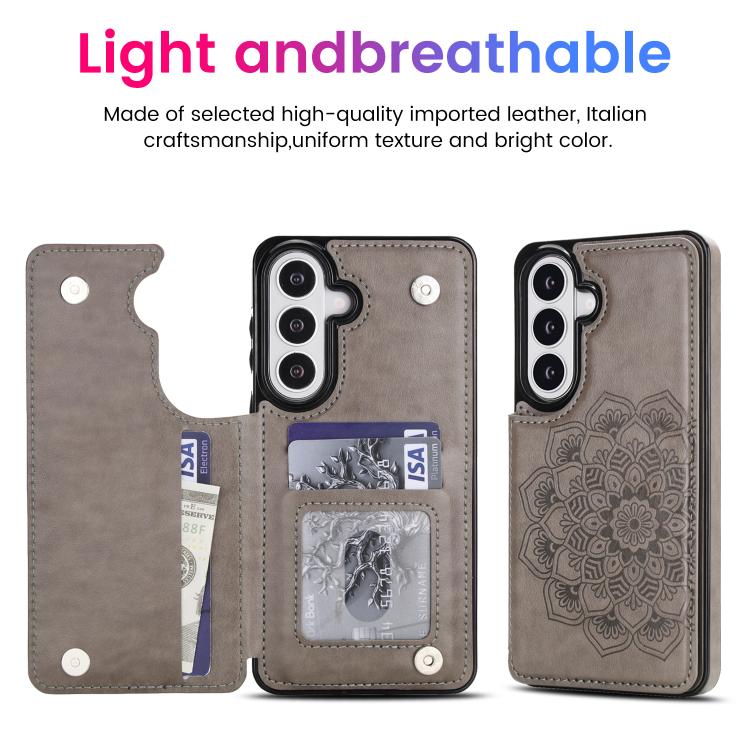 Portafoglio in pelle con doppia fibbia e mandala per Samsung Galaxy S26+, S26