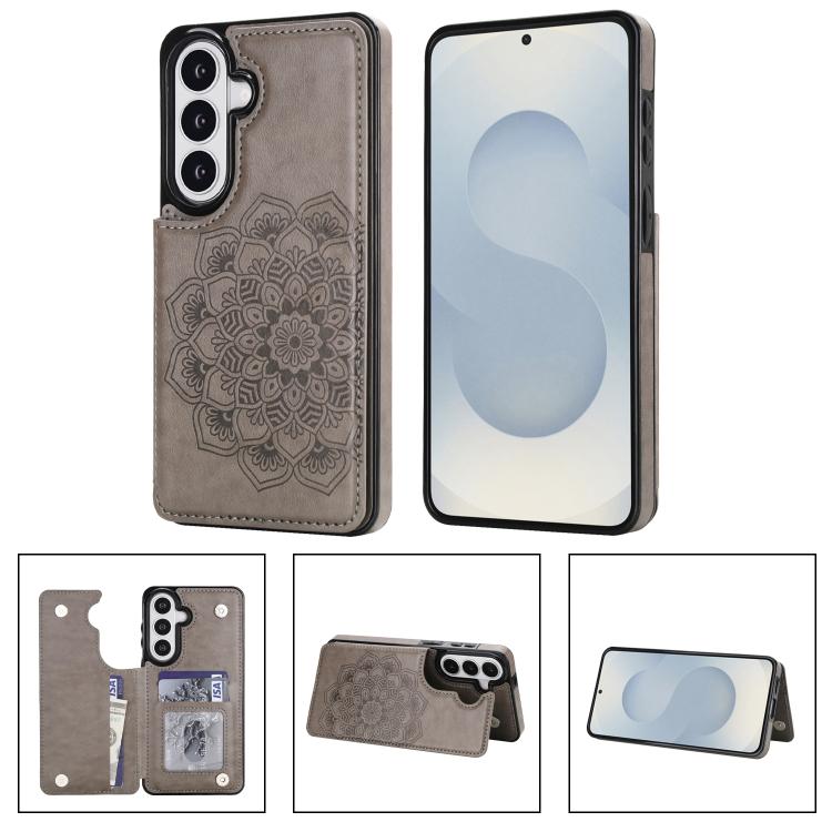 Portafoglio in pelle con doppia fibbia e mandala per Samsung Galaxy S26+, S26