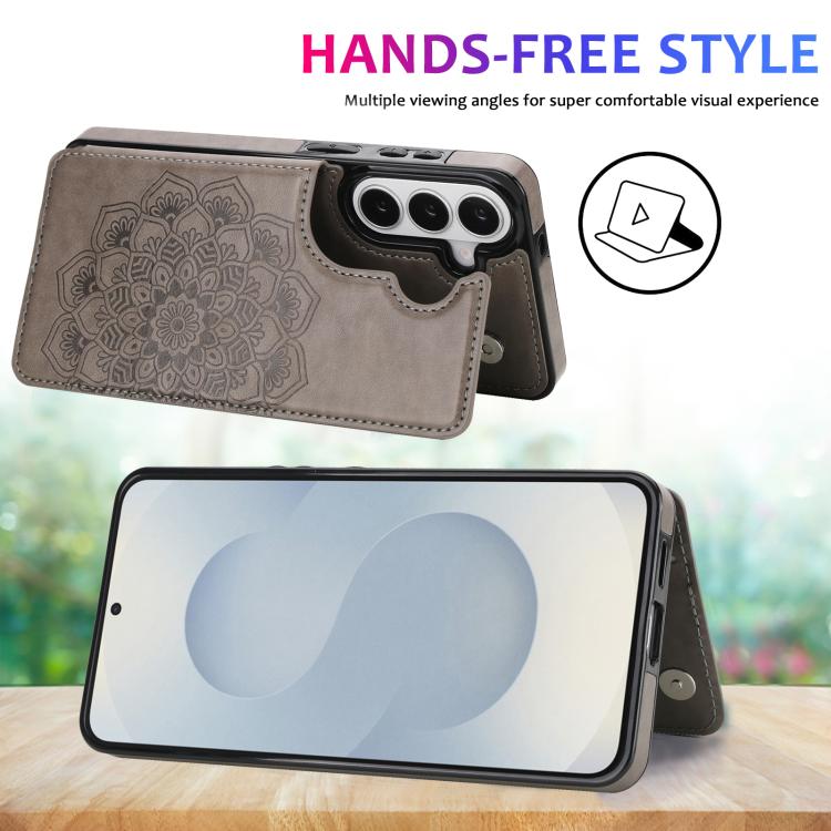 Portafoglio in pelle con doppia fibbia e mandala per Samsung Galaxy S26+, S26
