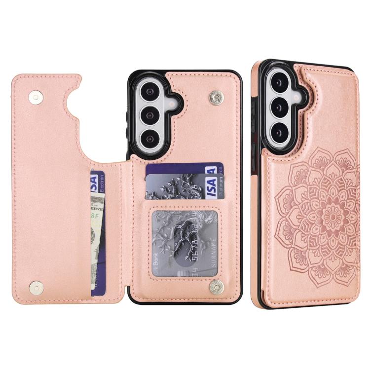 Portafoglio in pelle con doppia fibbia e mandala per Samsung Galaxy S26+, S26