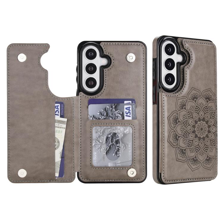 Portafoglio in pelle con doppia fibbia e mandala per Samsung Galaxy S26+, S26