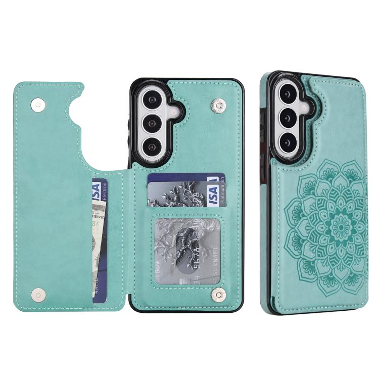 Portafoglio in pelle con doppia fibbia e mandala per Samsung Galaxy S26+, S26