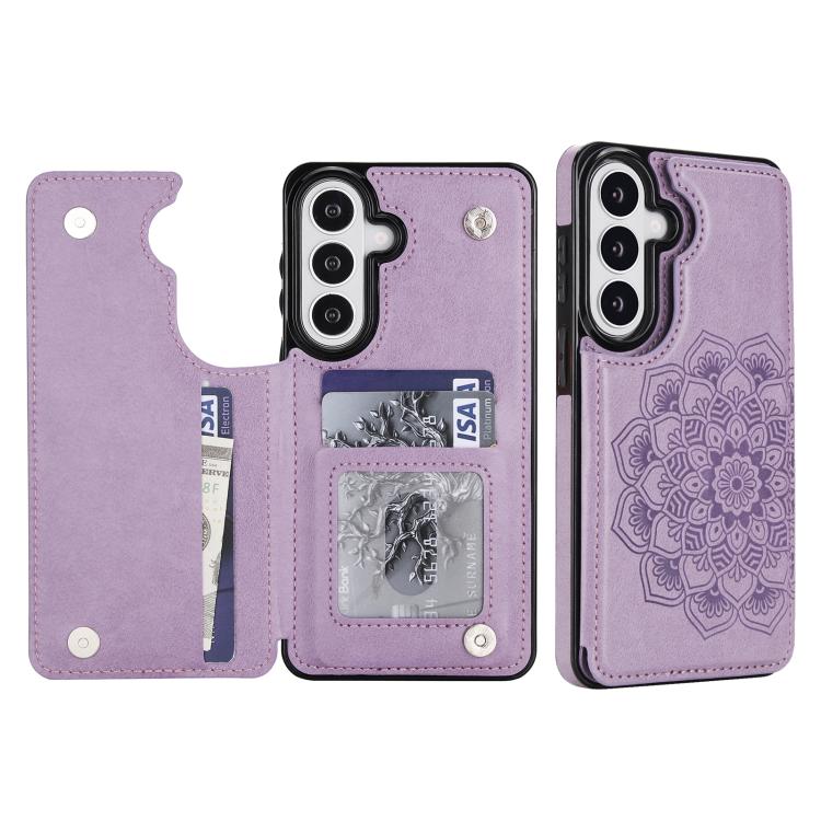 Portafoglio in pelle con doppia fibbia e mandala per Samsung Galaxy S26+, S26