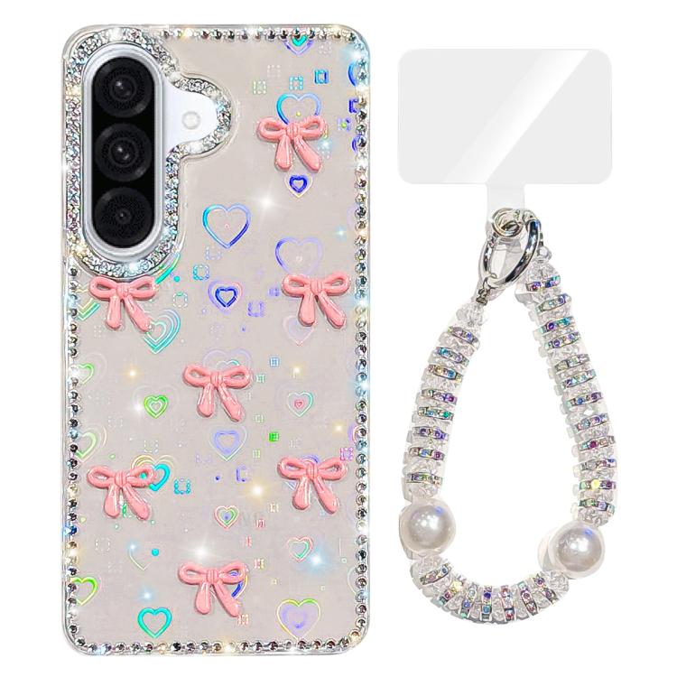 Custodia IMD con fiocco colorato scintillante e bracciale per Samsung Galaxy A57